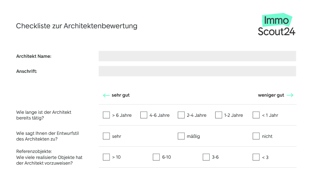 Checkliste: Architektenbewertung