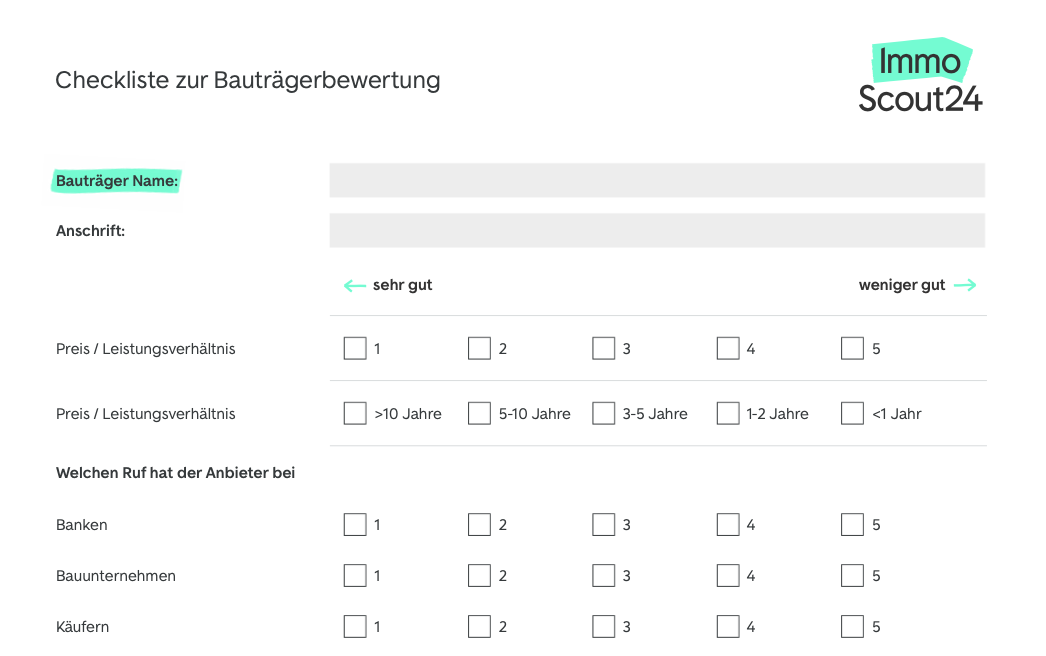 Checkliste: Bauträger bewerten