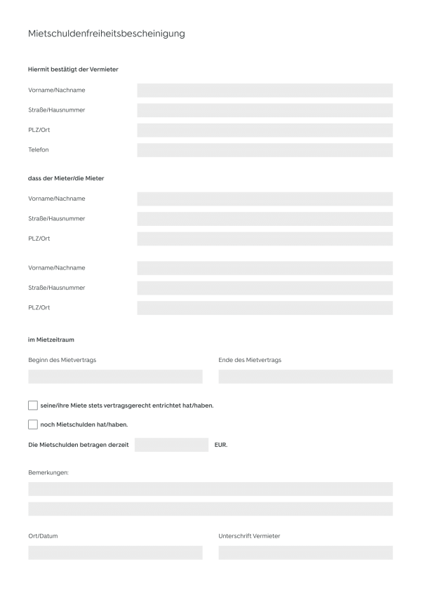 Mietschuldenfreiheitsbescheinigung Vorlage